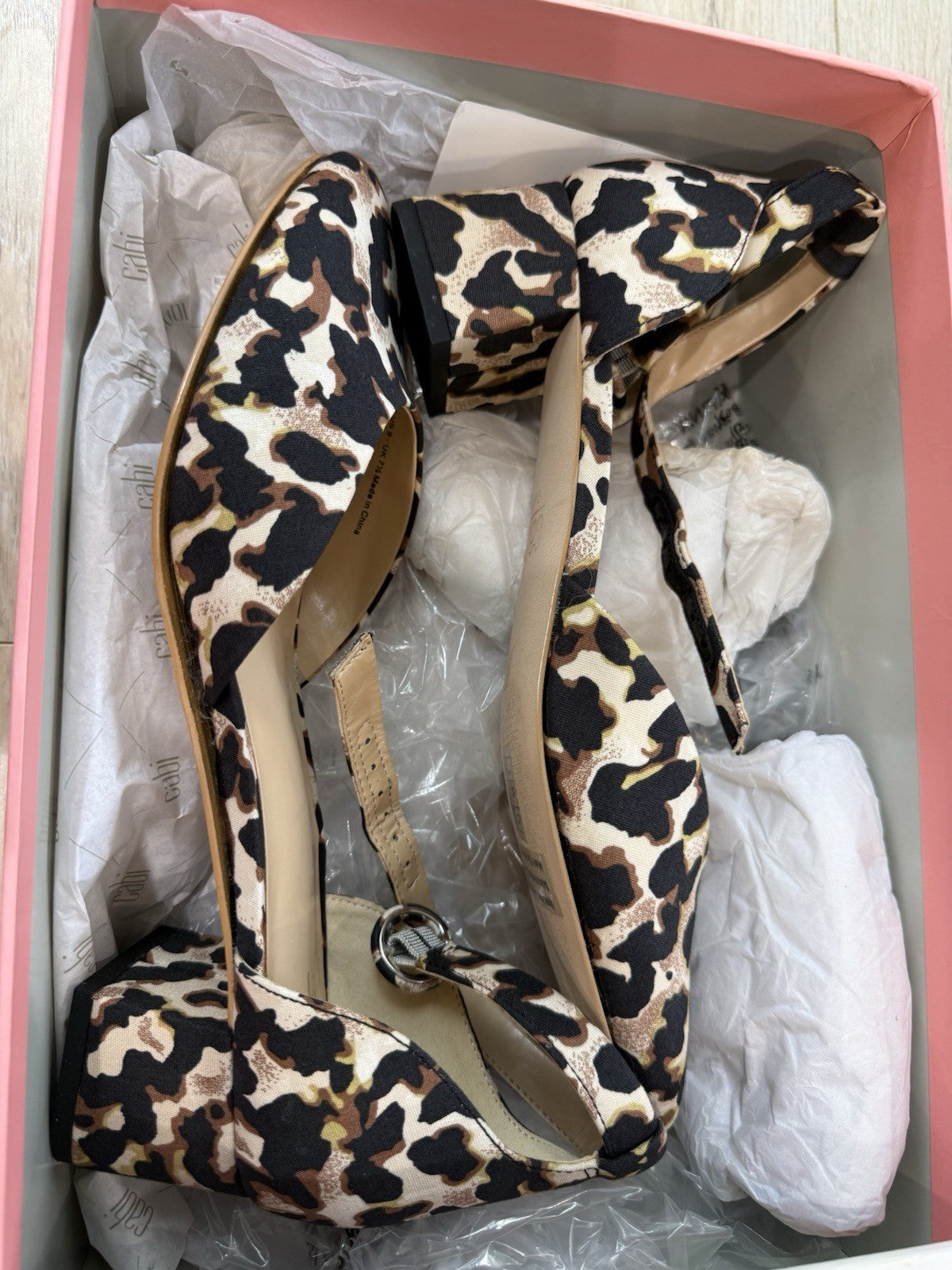 CAbi 6020 Kiki Ankle Strap Leopard Print Shoes Women's Size 9 Tan Brown Animal