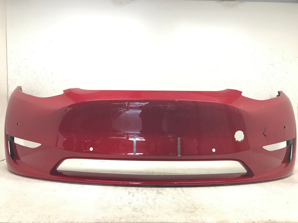 Front Bumper Cover Red 2020-2022 Tesla Model Y Long Range w/Sensor Holes OEM