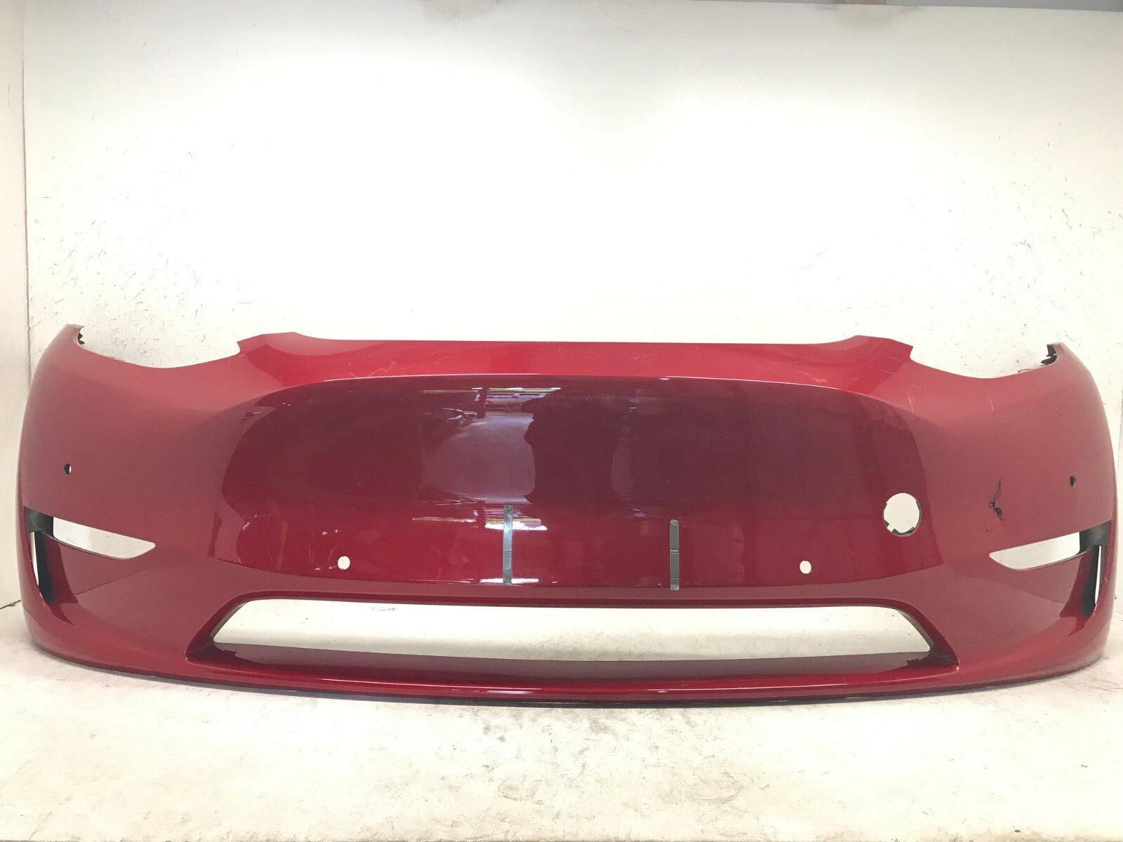 Front Bumper Cover Red 2020-2022 Tesla Model Y Long Range w/Sensor Holes OEM