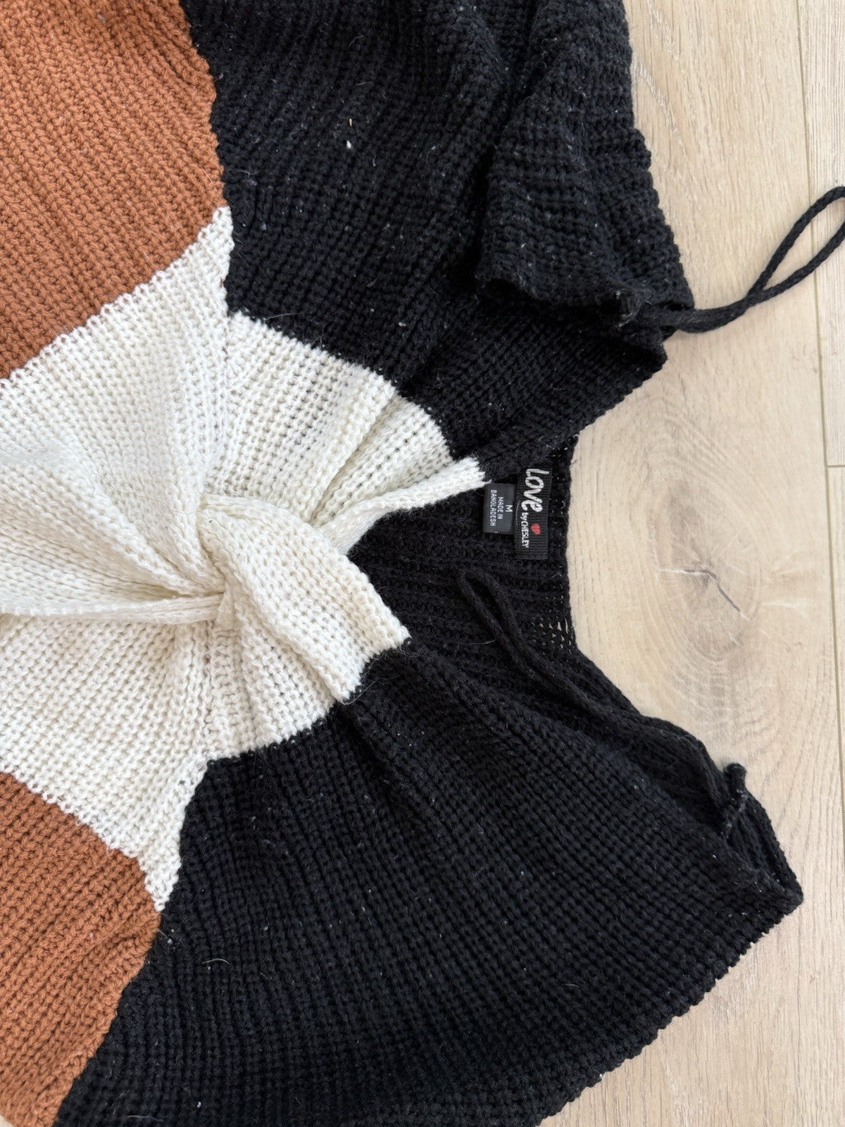 Love By Chesley Women's Knit Faux Wrap Sweater Black/Brown/White Size Medium