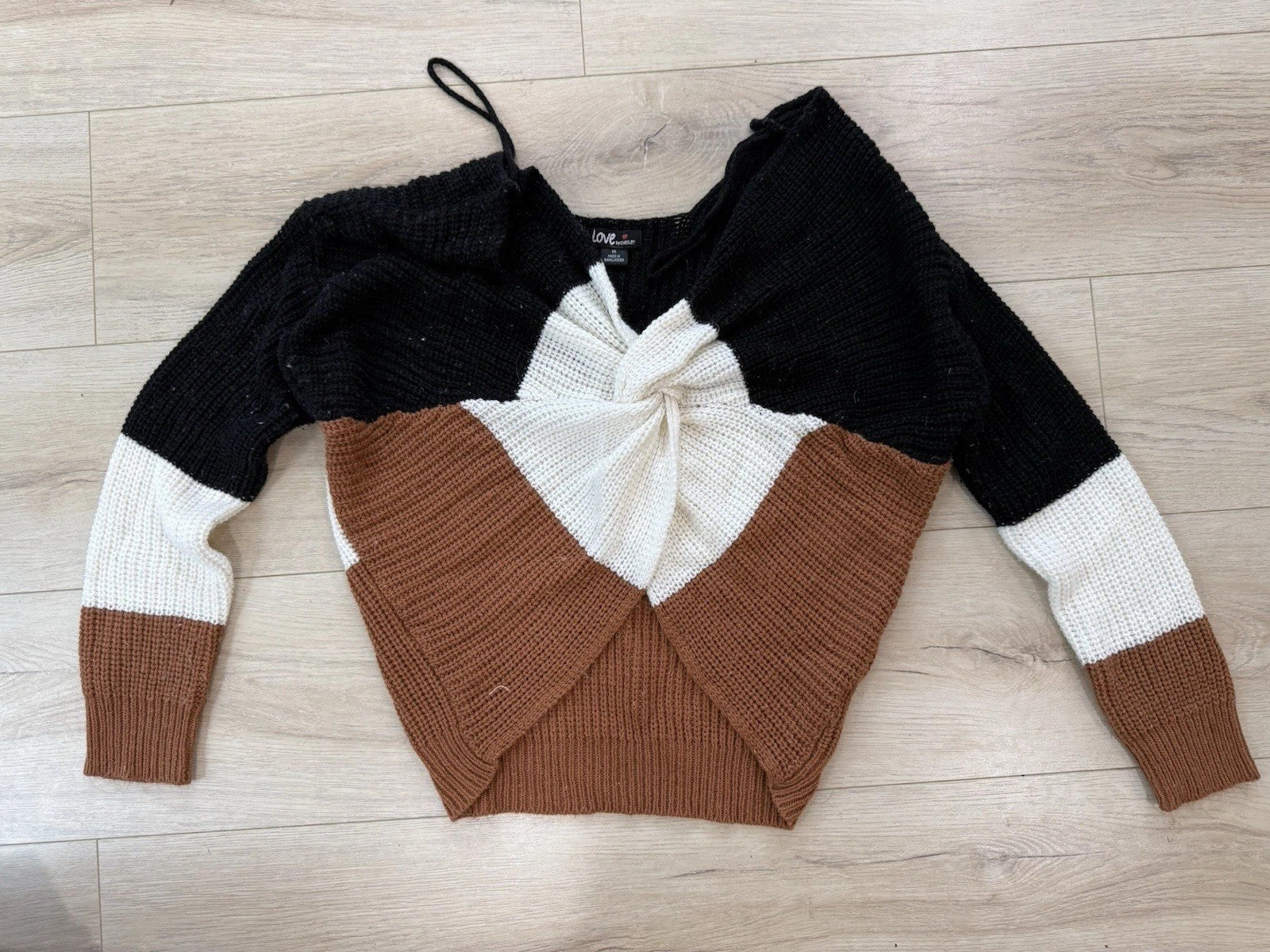 Love By Chesley Women's Knit Faux Wrap Sweater Black/Brown/White Size Medium